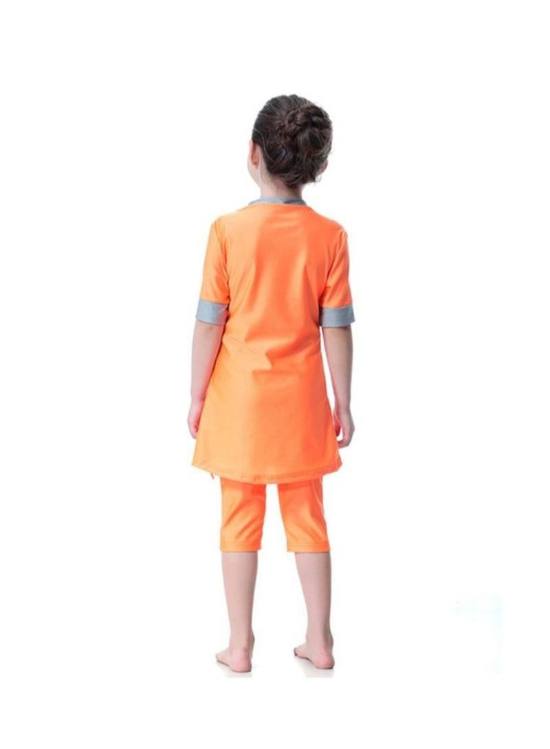 3-Piece Short Sleeve Round Neck Burkini Orange/Grey