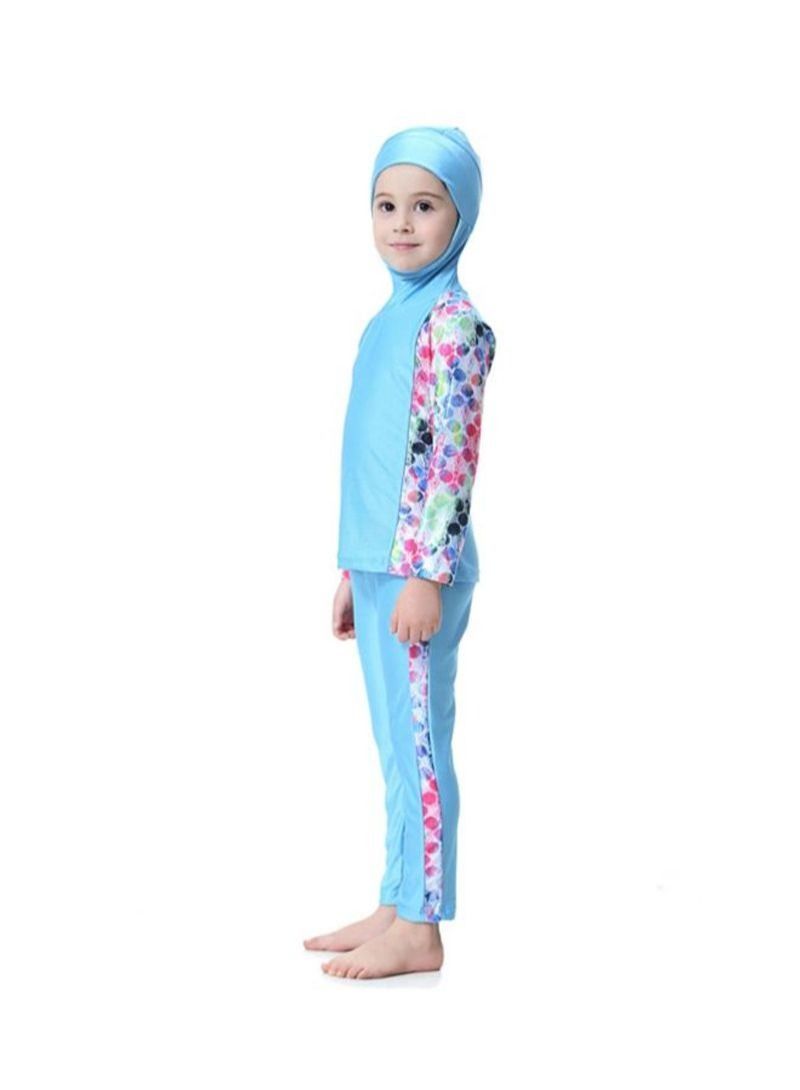 2-Piece Long Sleeve Hooded Burkini Blue/Pink/Green