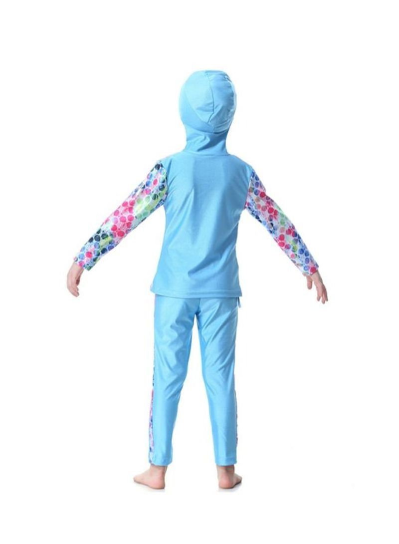 2-Piece Long Sleeve Hooded Burkini Blue/Pink/Green