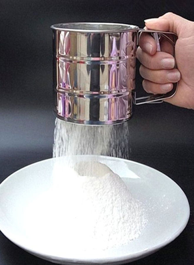 Handheld Sugar Shaker Sieve Cup Silver 20x12x11cm