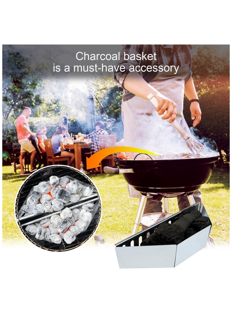 Charcoal Basket Stainless Steel, Set of 2 BBQ Charcoal Grill Basket Holders, Charcoal Tray Weber Grill Accessories Parts Replacement for Weber 22