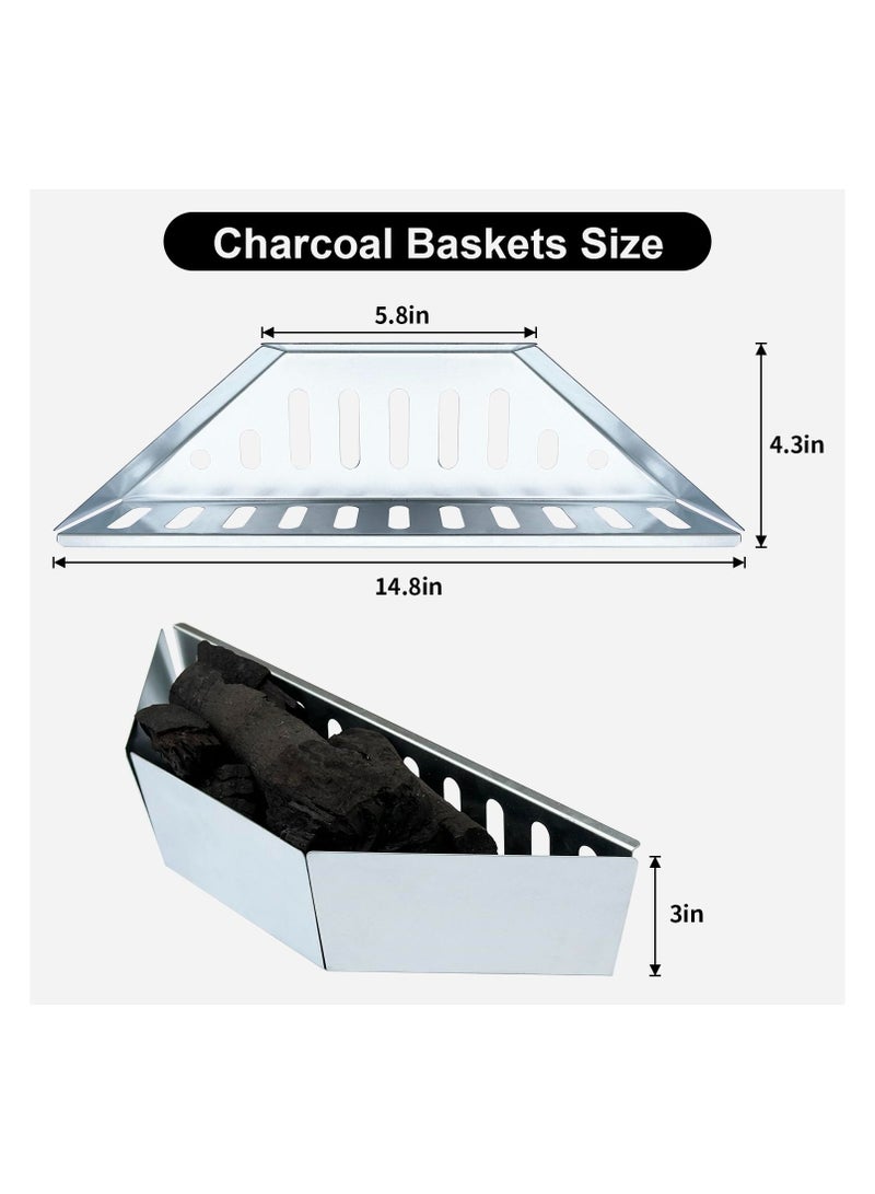 Charcoal Basket Stainless Steel, Set of 2 BBQ Charcoal Grill Basket Holders, Charcoal Tray Weber Grill Accessories Parts Replacement for Weber 22