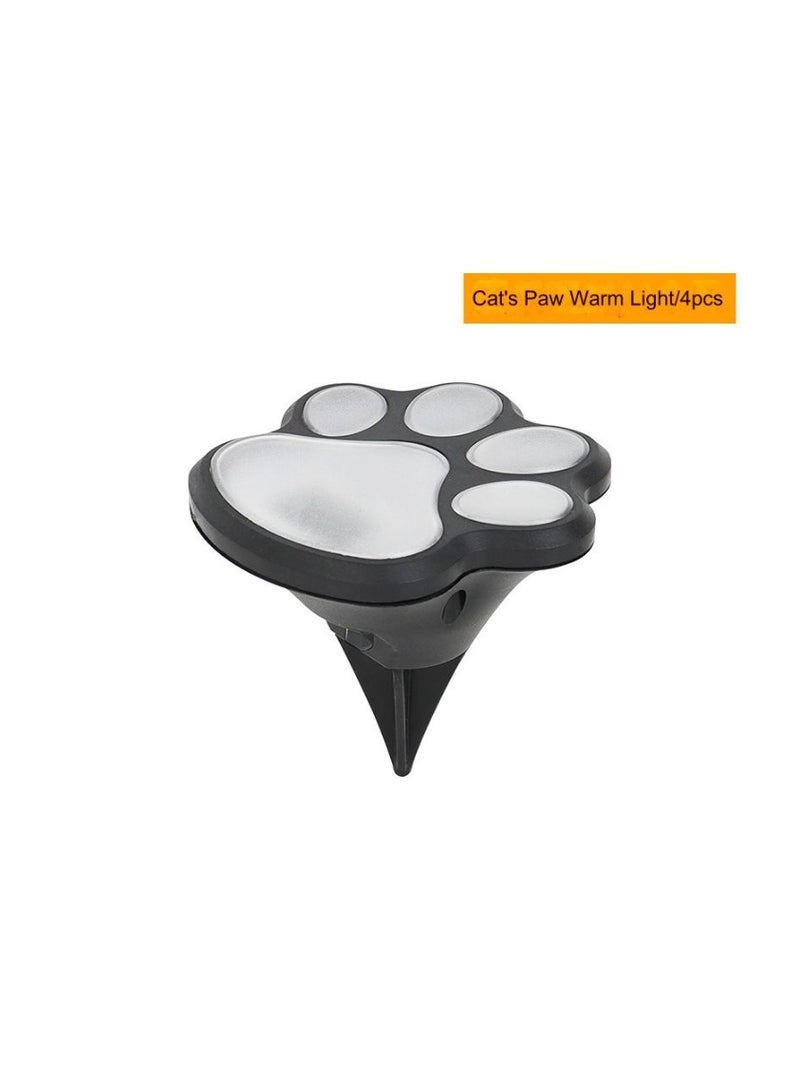 LED Cat Paw Shape Ground Landscape Solar Lawn Light Garden Decoration Night Light Underground Waterproof Garden Solar Ground Light 4pcs/box