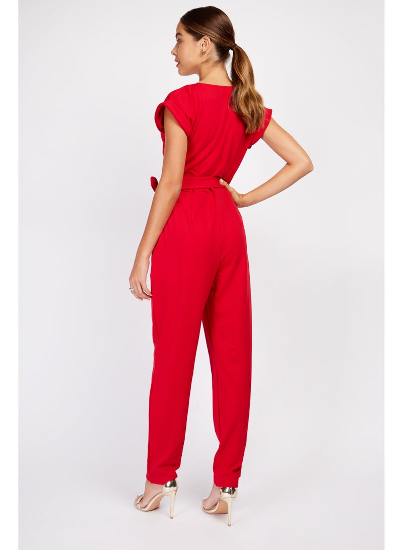 Little Mistress Red Stretch Crepe Jumpsuit