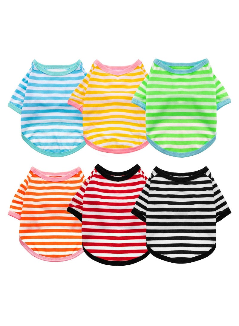 6-Pack Striped Dog T-Shirts, Breathable Colorful Pet Apparel for Small to Medium Dogs, Stylish Sweatshirts for Puppies (Small Size)