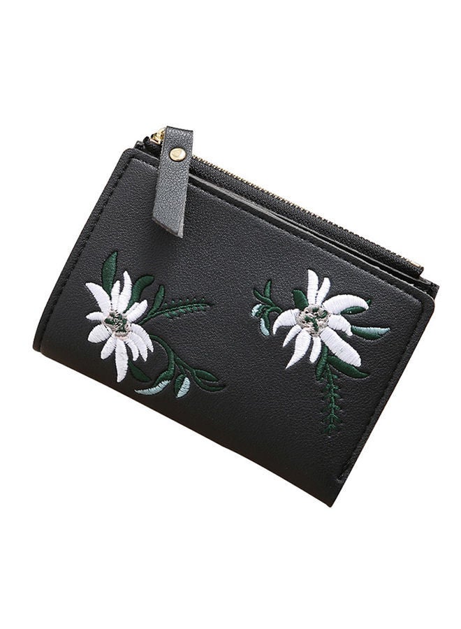 Zipper Closure Printed Wallet Black