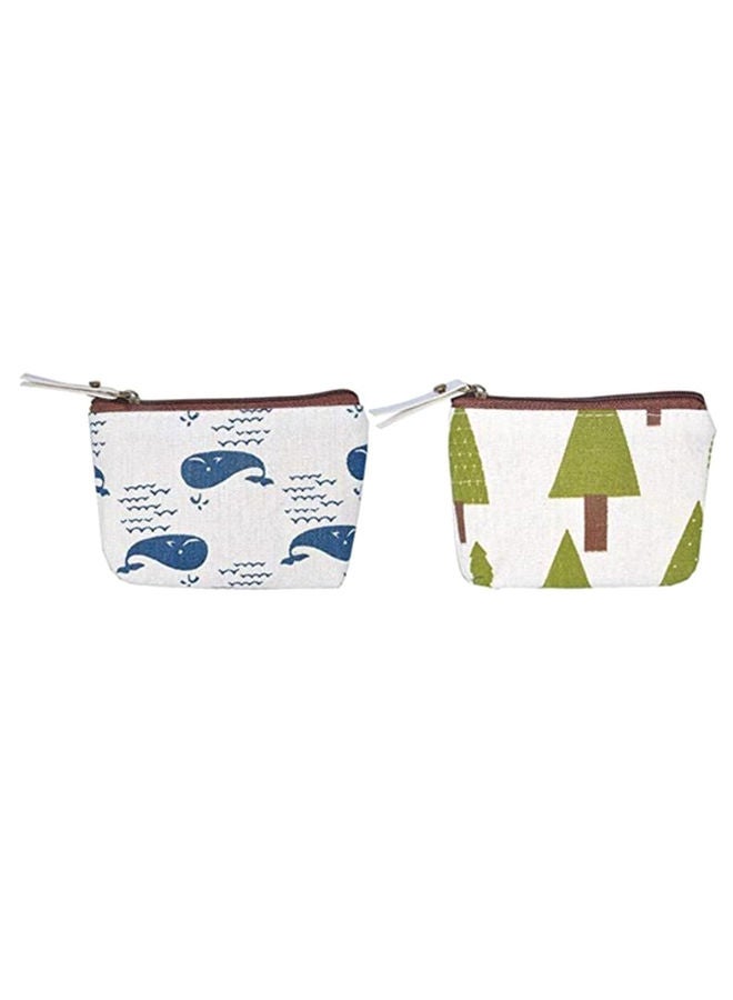 4-Piece Printed Mini Coin Purse Set White/Blue/Green