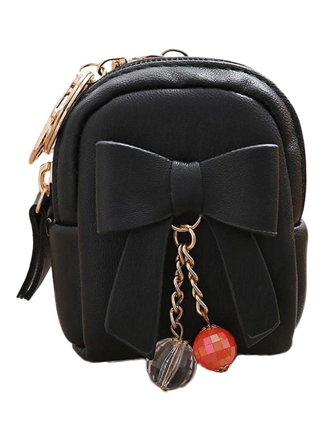 Bowknot Dangle Bead Coin Purse Black