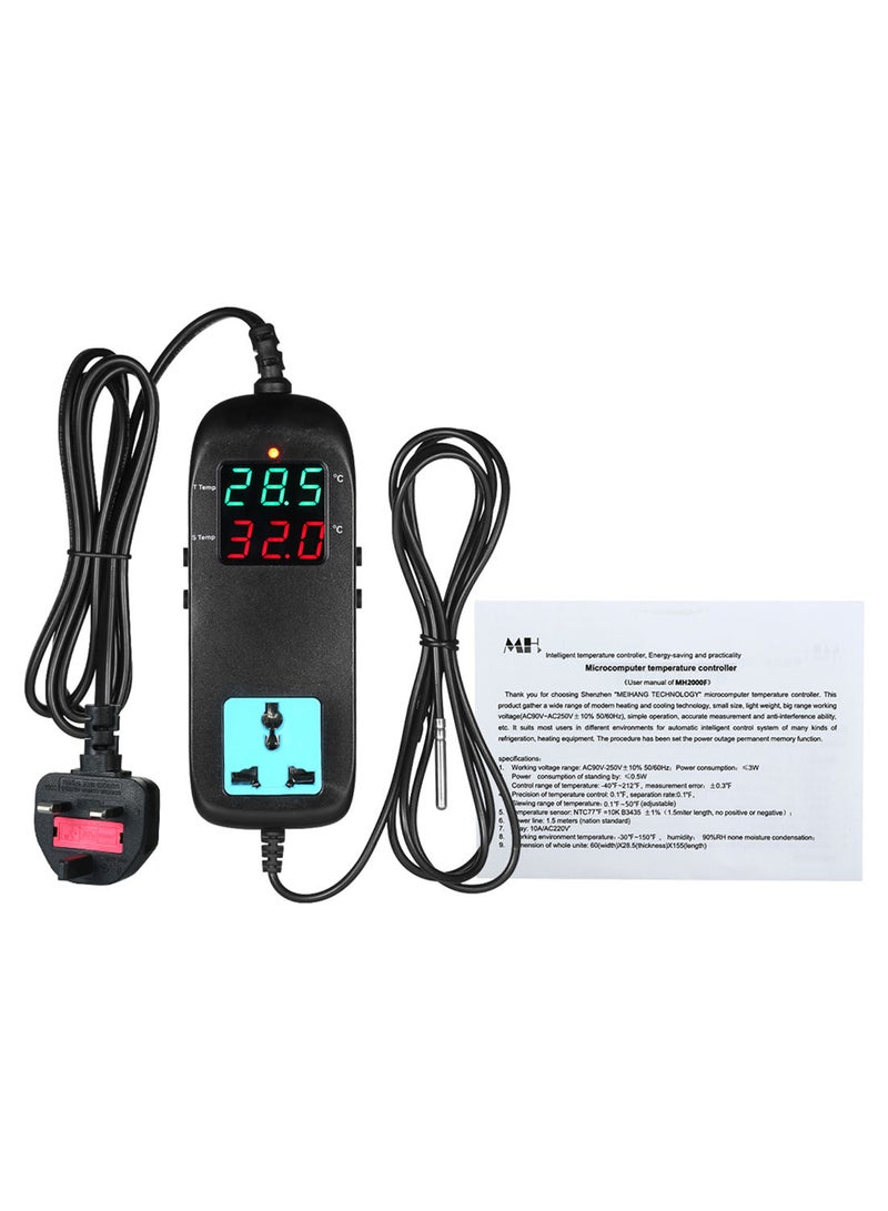 LED Digital Display Breeding Temperature Controller With Socket Black