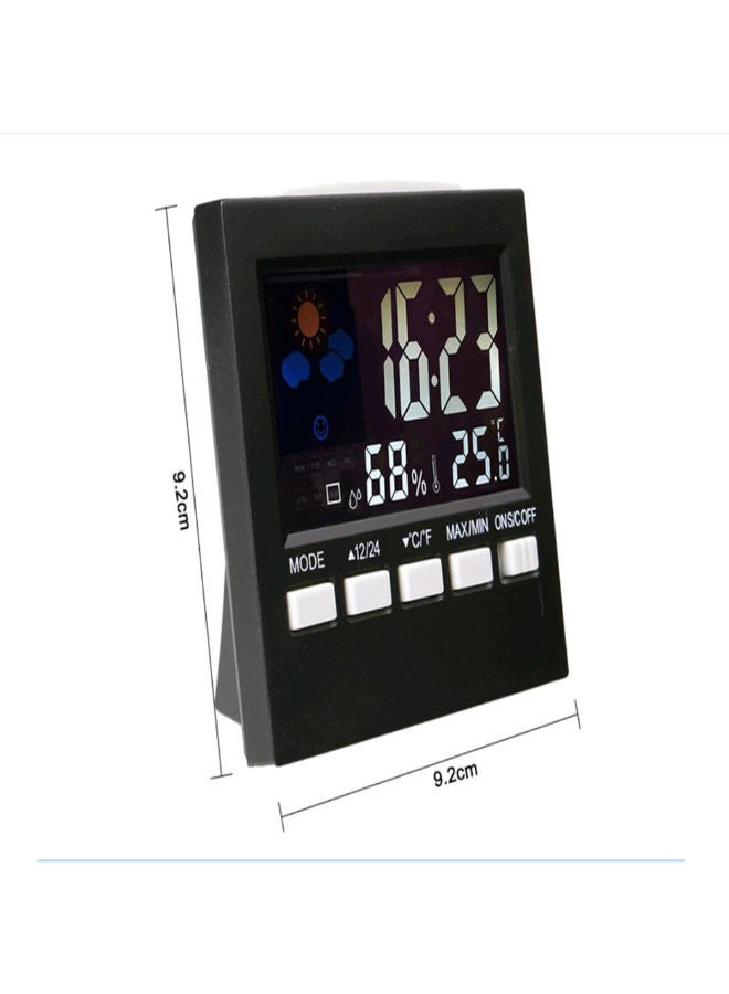 LCD Digital Thermometer Humidity Clock Black 10 x 4.5 10centimeter