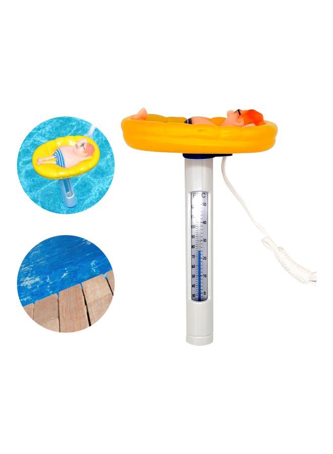 Floating Pool Thermometer With String Yellow/White/Blue