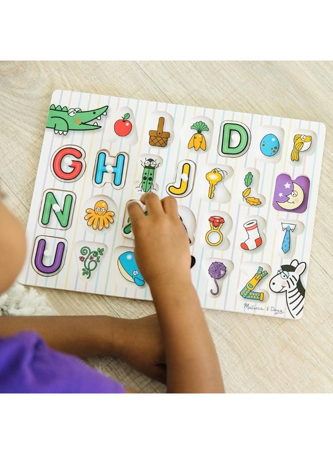 Melissa & Doug Lift & See Alphabet Wooden Peg Puzzle (26 pcs) - FSC Certified