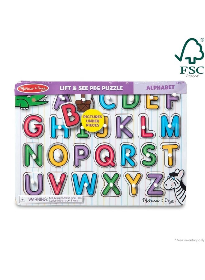 Melissa & Doug Lift & See Alphabet Wooden Peg Puzzle (26 pcs) - FSC Certified