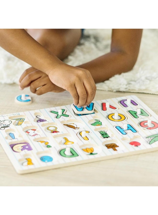 Melissa & Doug Lift & See Alphabet Wooden Peg Puzzle (26 pcs) - FSC Certified