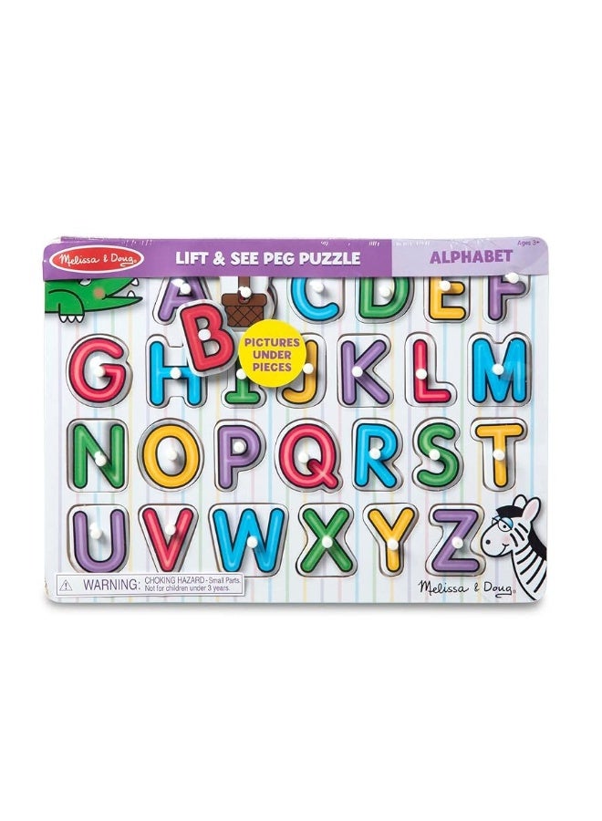 Melissa & Doug Lift & See Alphabet Wooden Peg Puzzle (26 pcs) - FSC Certified