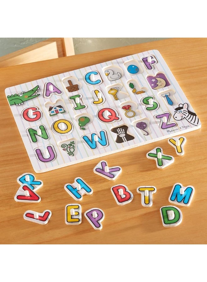 Melissa & Doug Lift & See Alphabet Wooden Peg Puzzle (26 pcs) - FSC Certified