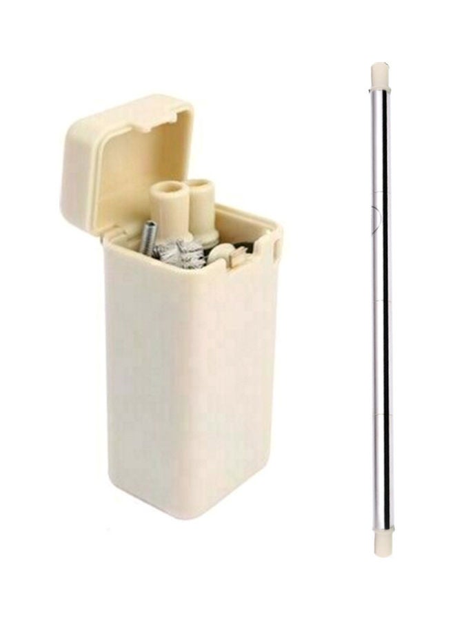 Stainless Steel Reusable Straw Set With Silicone Tips And Cleaning Brush Yellow + yellow straw 7.6x3x3.4cm