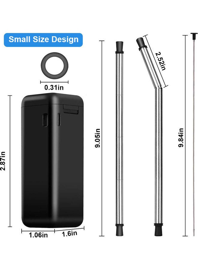 Foldable Straw With Storage Box Black 7.6 x 3 3.5cm