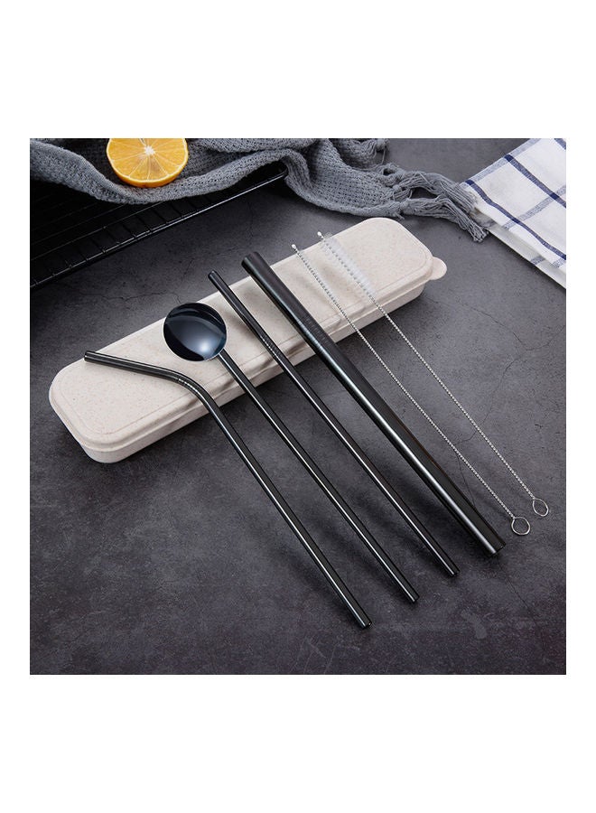 304 Stainless Steel Eco Friendly Drinking Straw Reusable Cleaner Brush Kit Black 25x3x6cm