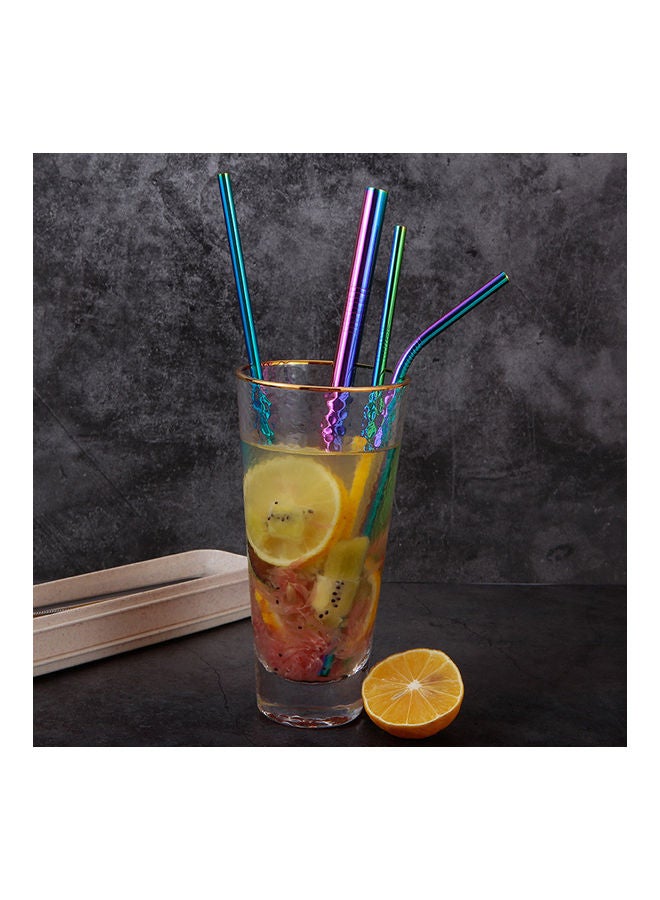 304 Stainless Steel Eco Friendly Drinking Straw Reusable Cleaner Brush Kit Silver 25x3x6cm