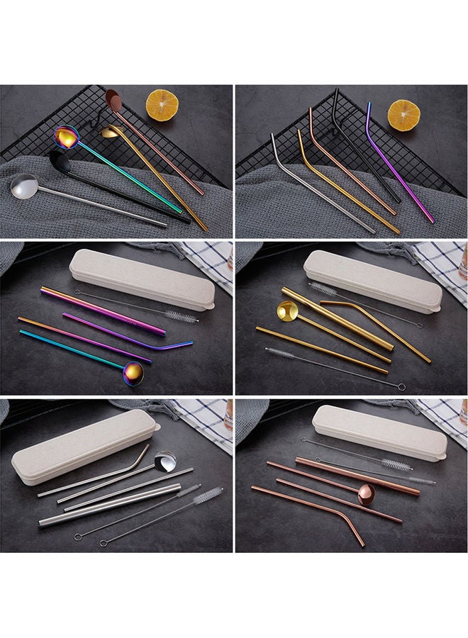 304 Stainless Steel Eco Friendly Drinking Straw Reusable Cleaner Brush Kit Silver 25x3x6cm