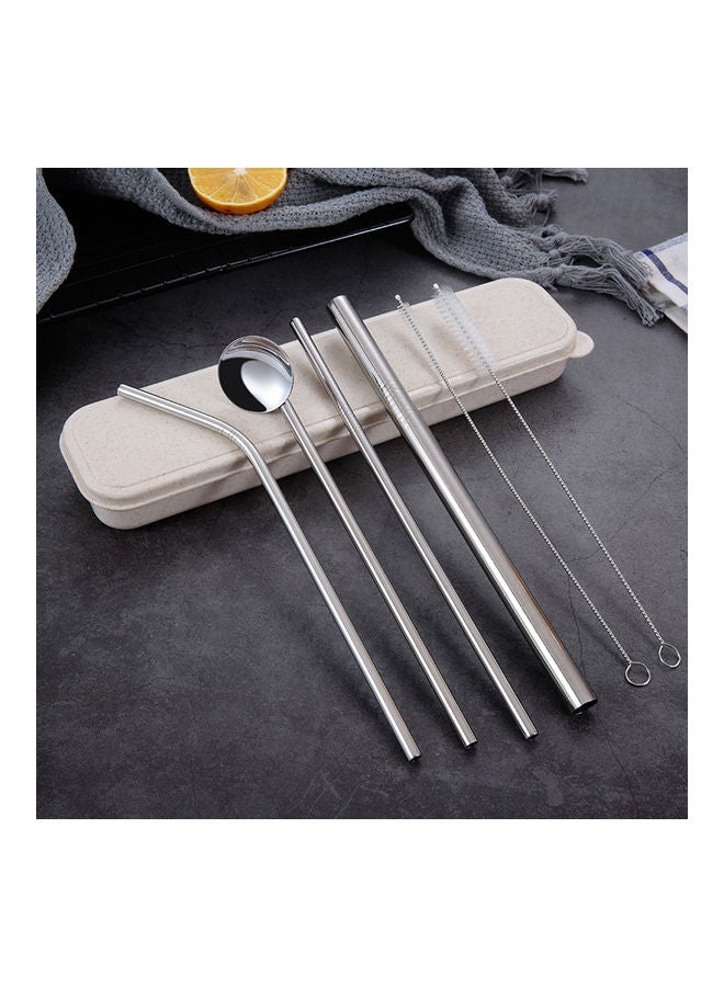 304 Stainless Steel Eco Friendly Drinking Straw Reusable Cleaner Brush Kit Silver 25x3x6cm