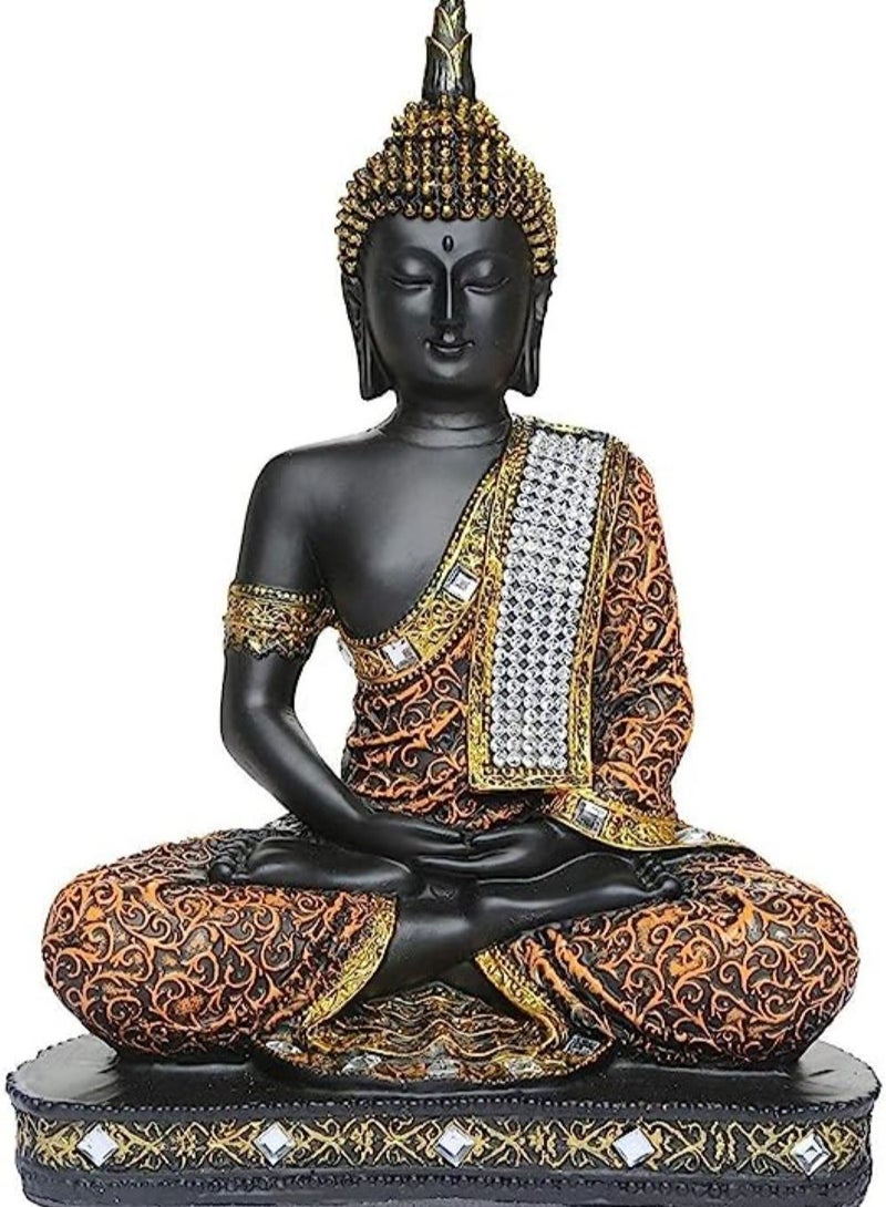 Global Grabbers Sitting Buddha Idol Statue Showpiece (Orange and Black)