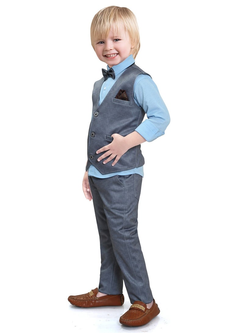 4 Pieces Kids Boys Suit shirt pants with waistcoat and bow tie formal Set long sleeve set