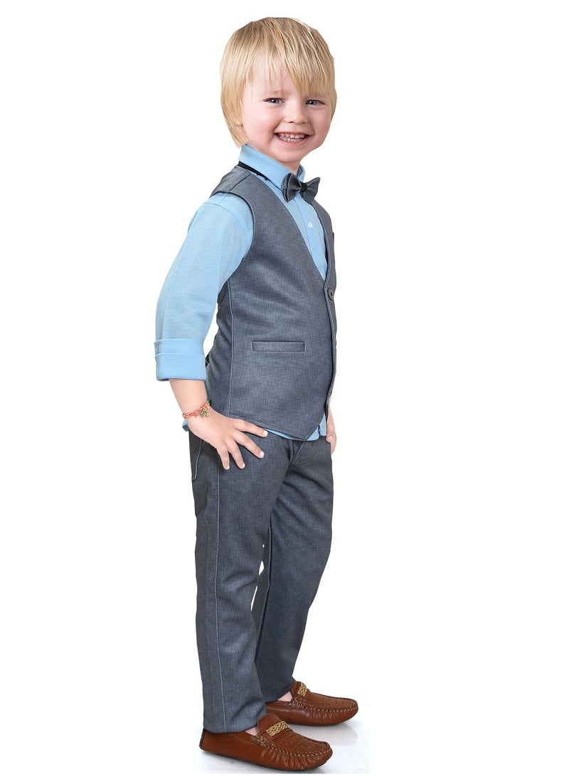 4 Pieces Kids Boys Suit shirt pants with waistcoat and bow tie formal Set long sleeve set