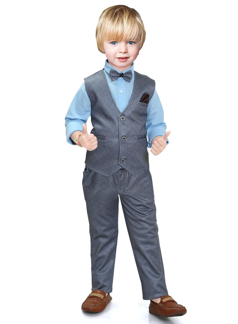 4 Pieces Kids Boys Suit shirt pants with waistcoat and bow tie formal Set long sleeve set