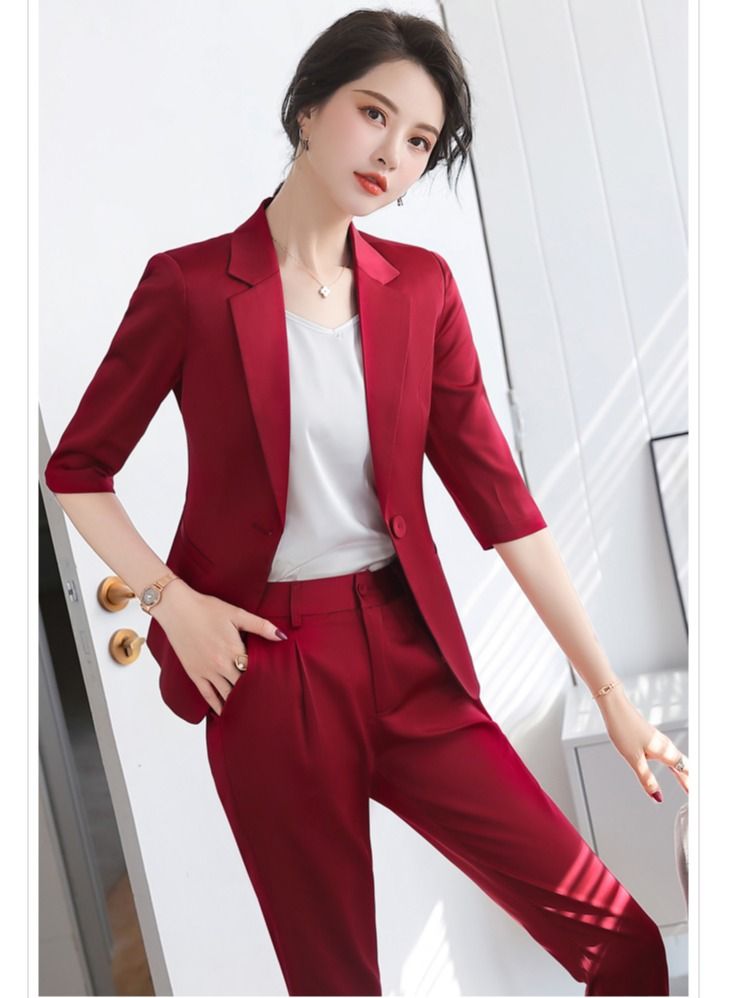 Latest Design Women Office Embroidery Red Work Uniform Suits