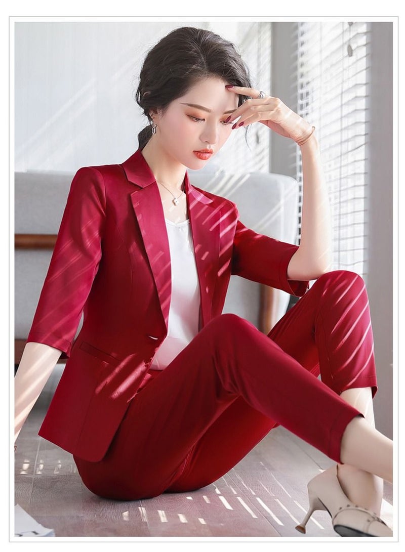 Latest Design Women Office Embroidery Red Work Uniform Suits