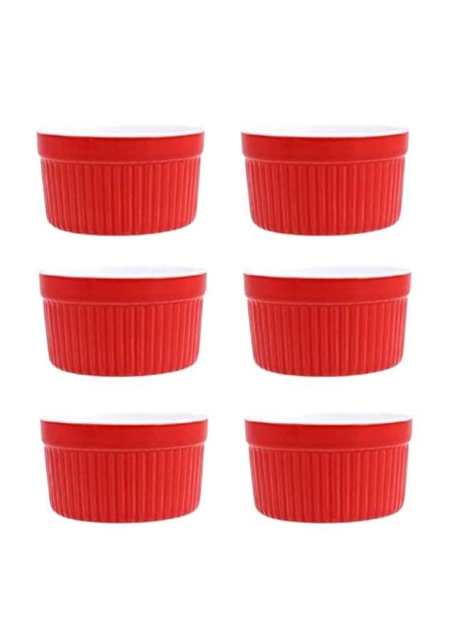 6-Piece Classic Souffle Dish Ramekin Set Red/White 8 x 8centimeter