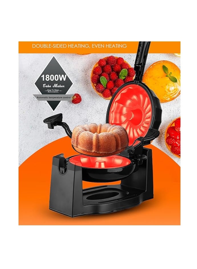 Household Cake Machine, Bundt Cake Maker Multifunctional Flipping Bread Machine with Anti-slip Feet and Non-stick Plate, Constant Temperature, Even Heating, Suitable for Home Kitchen and Commercial Use (11 Inch)