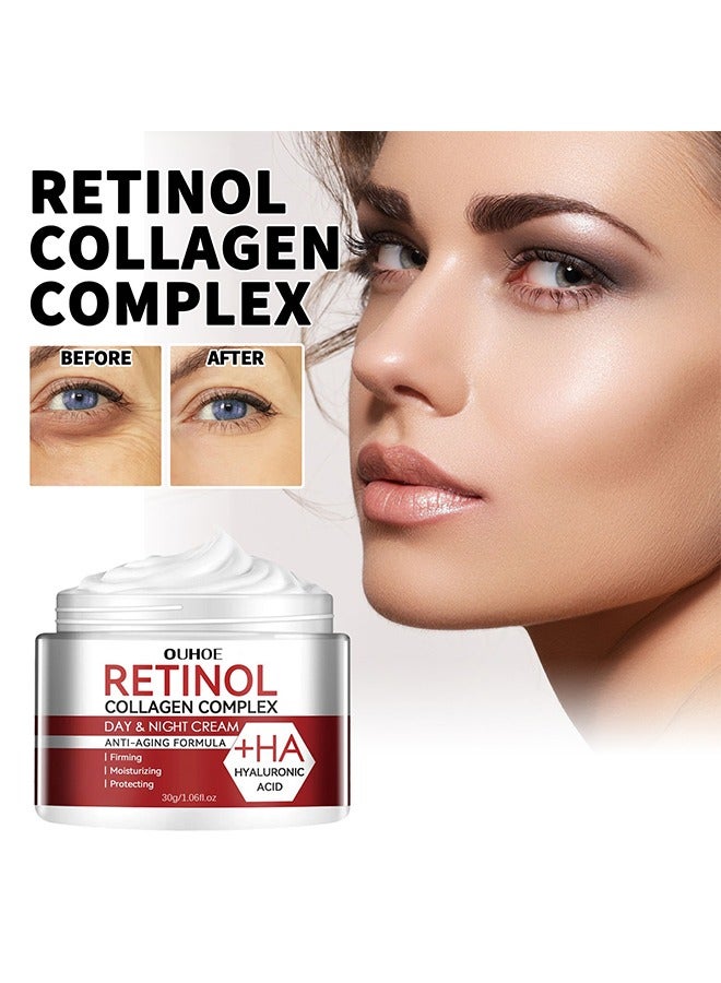 Retinol Collagen Complex Day & Night Cream, Anti Aging Cream With Hyaluronic Acid And Collagen, Wrinkle Removal Skin Firming Cream 30g