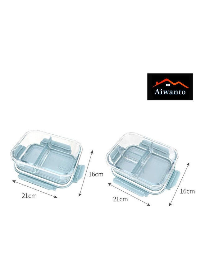 3 Compartment Lunch Box With Lid Blue/Clear 21x16cm
