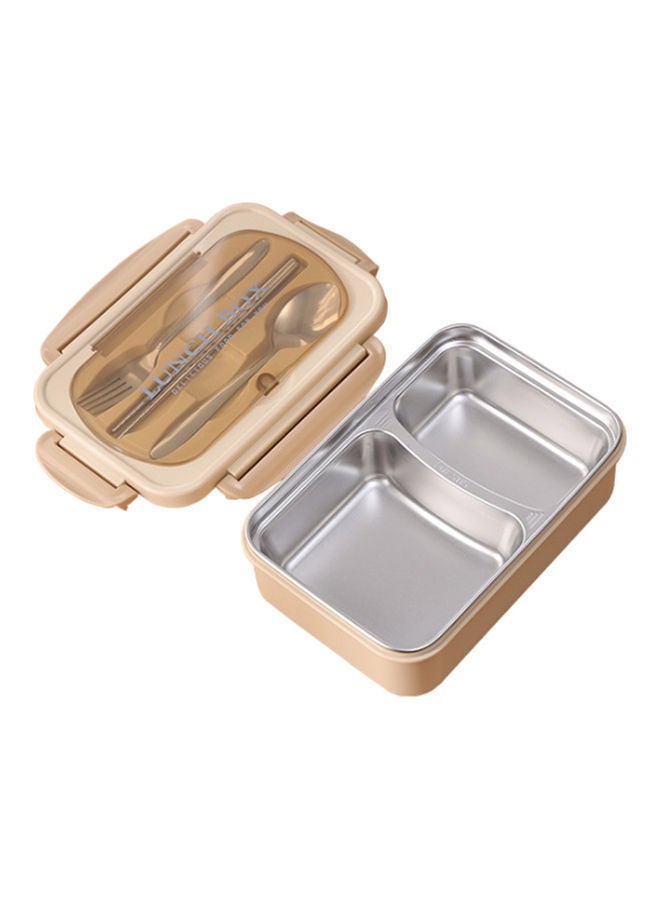 Microwave Heating Divided Food Containers With Spoon And Chopsticks Beige 23.0x16.5x8.0cm