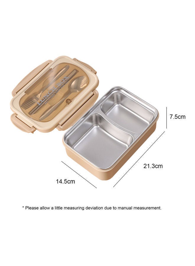 Microwave Heating Divided Food Containers With Spoon And Chopsticks Beige 23.0x16.5x8.0cm