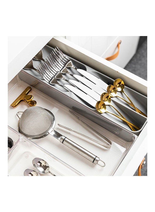 Cutlery Organizer Tray Silverware Storage Case Kitchen Drawer Individual Compartments for Forks Knives Spoons Grey 39.6*5.5*11cm