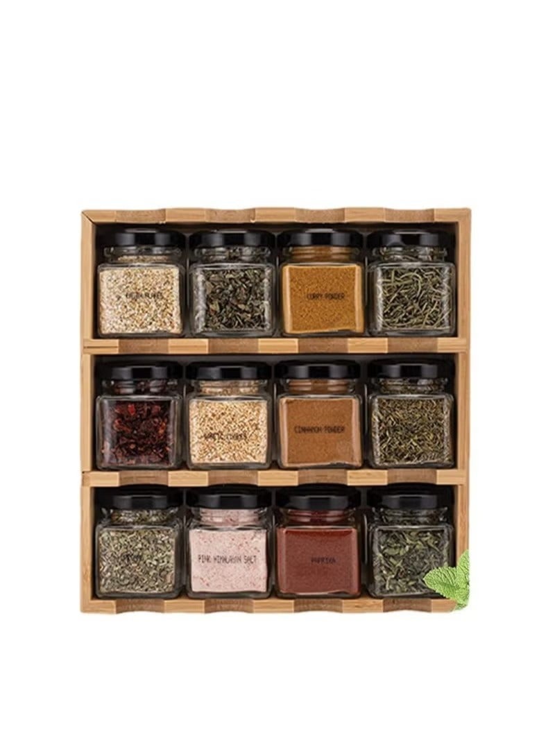 3 Tier Wooden Versatile Spice Rack Seasoning Organizer for Countertop Cabinet Drawers Space Saving