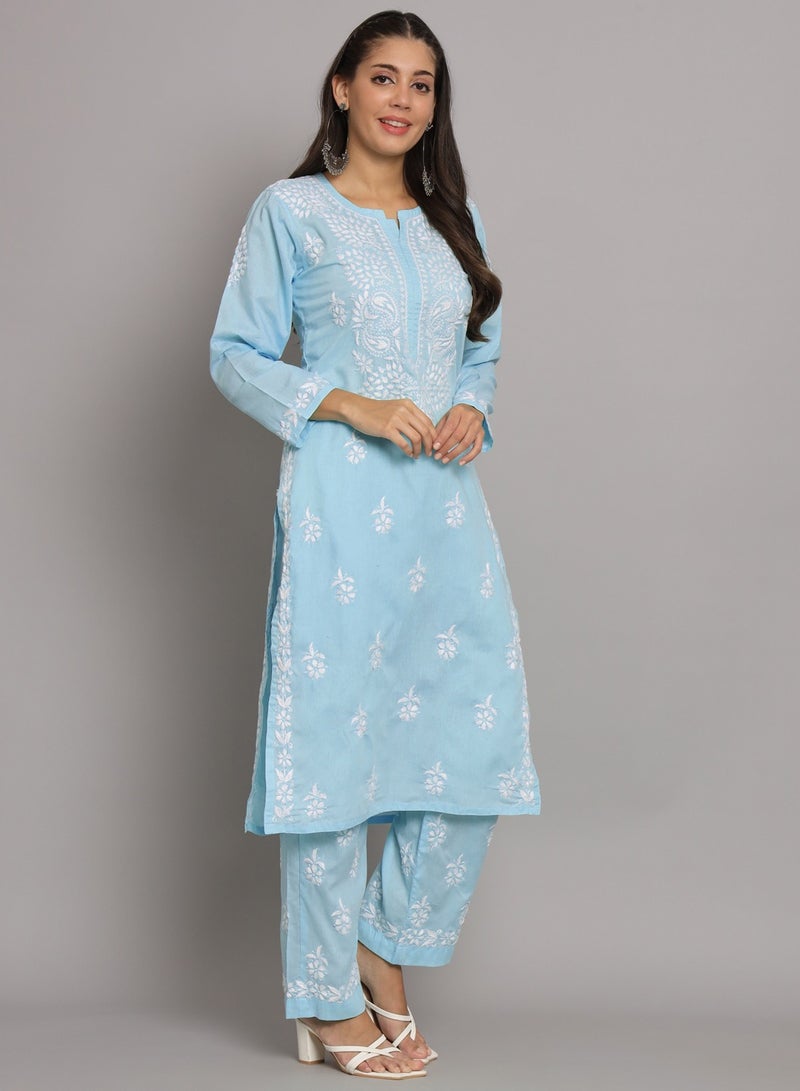 Women Hand Embroidered Chikankari Cotton Kurta Set-AL3674KS