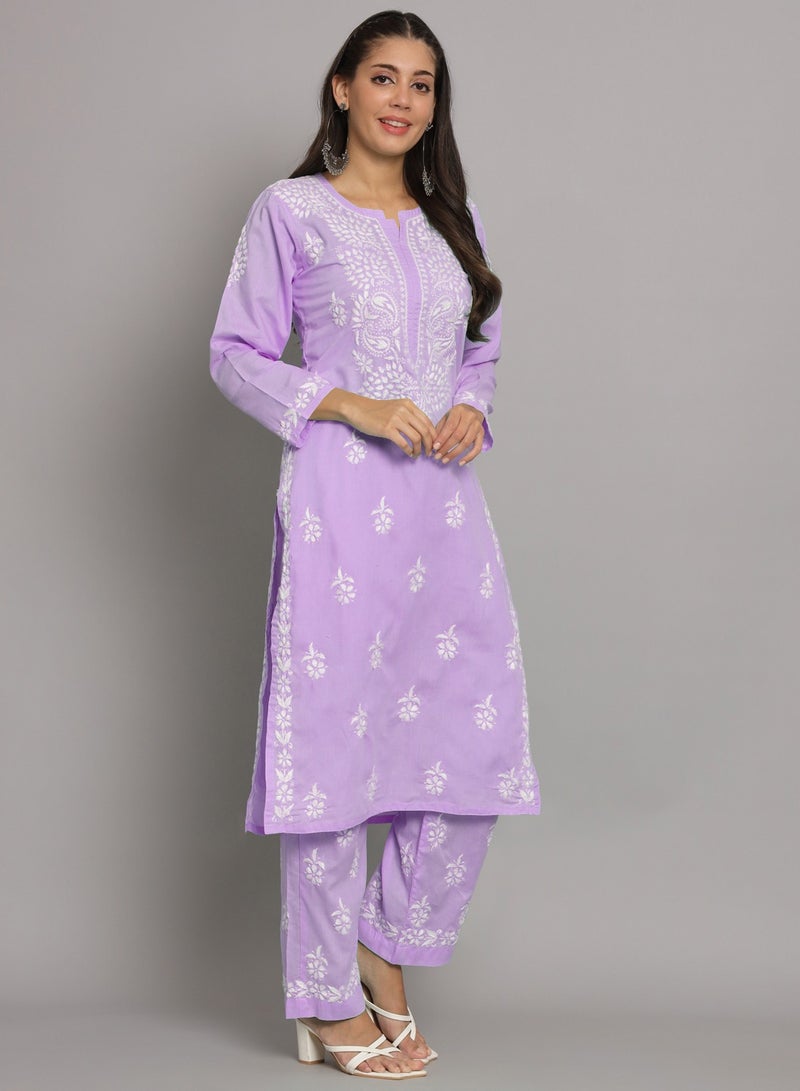 Women Hand Embroidered Chikankari Cotton Kurta Set-AL3674KS