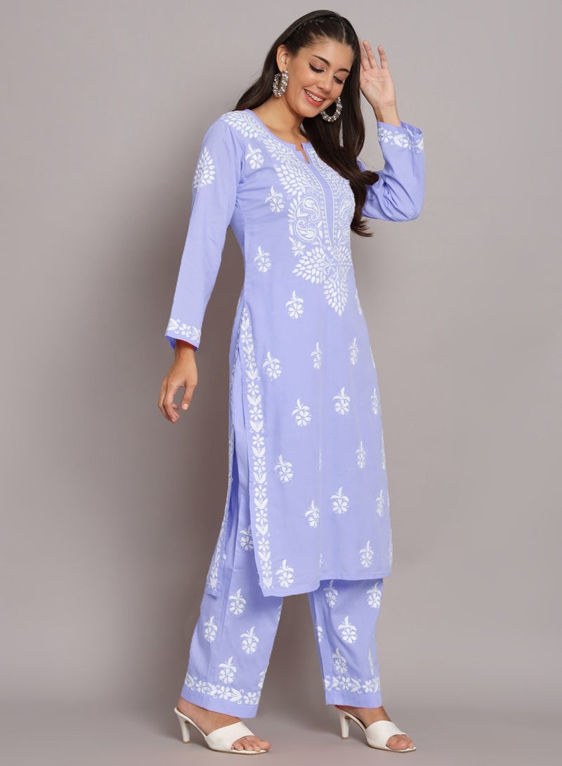 Women Hand Embroidered Chikankari Cotton Kurta Set-AL3674KS