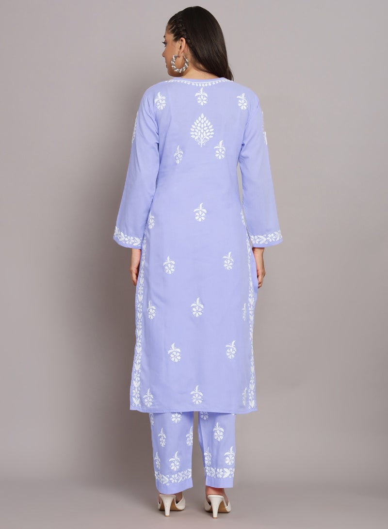 Women Hand Embroidered Chikankari Cotton Kurta Set-AL3674KS