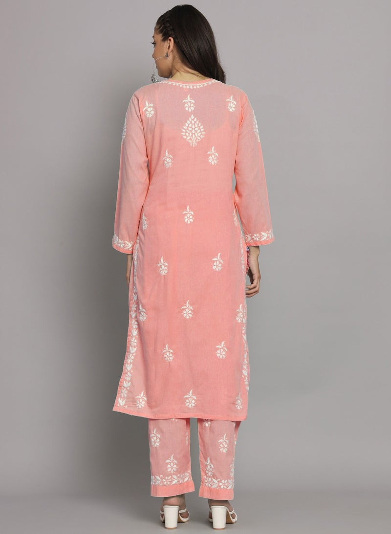 Women Hand Embroidered Chikankari Cotton Kurta Set-AL3674KS