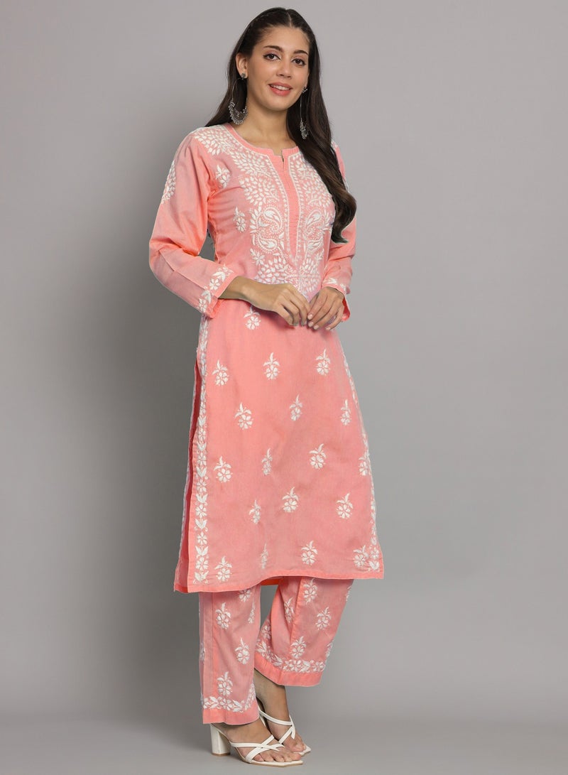 Women Hand Embroidered Chikankari Cotton Kurta Set-AL3674KS