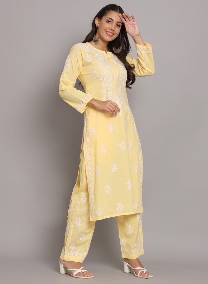 Women Hand Embroidered Chikankari Cotton Kurta Set-AL3674KS