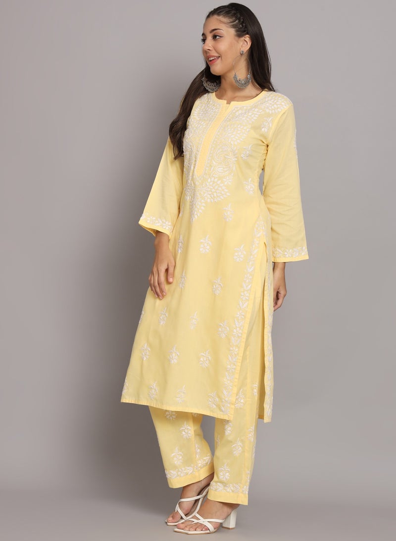 Women Hand Embroidered Chikankari Cotton Kurta Set-AL3674KS