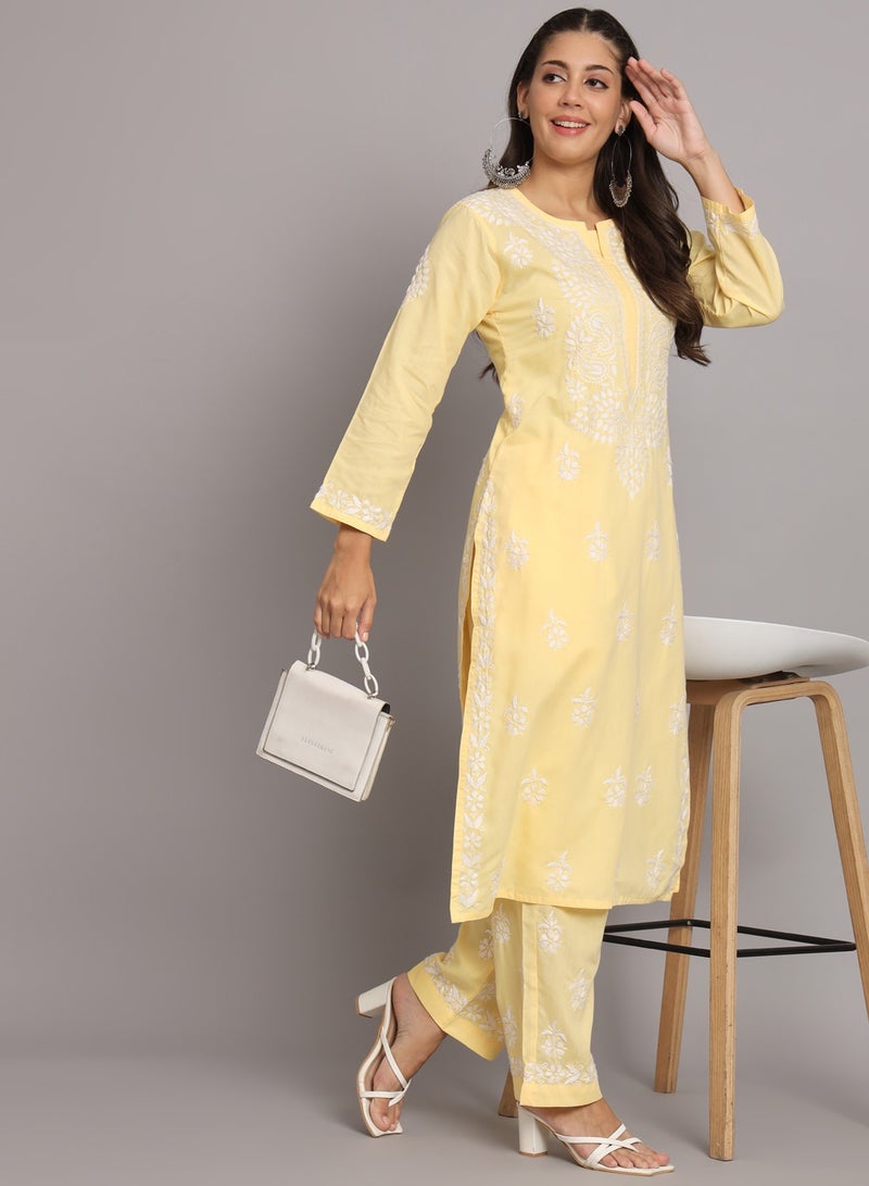 Women Hand Embroidered Chikankari Cotton Kurta Set-AL3674KS