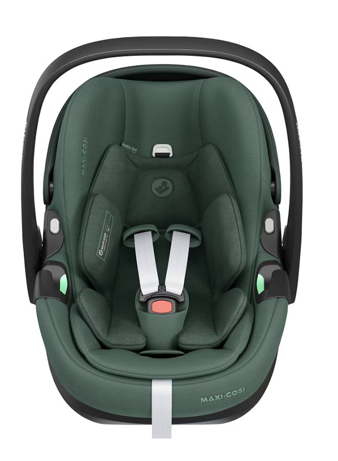 Pebble 360 Pro Infant Car Seat, Easy-in Harness, G-Cell Side Impact Protection, One-Hand Flexispin Rotation, 0 - 15 Months, Essential Green, 2 Year Warranty